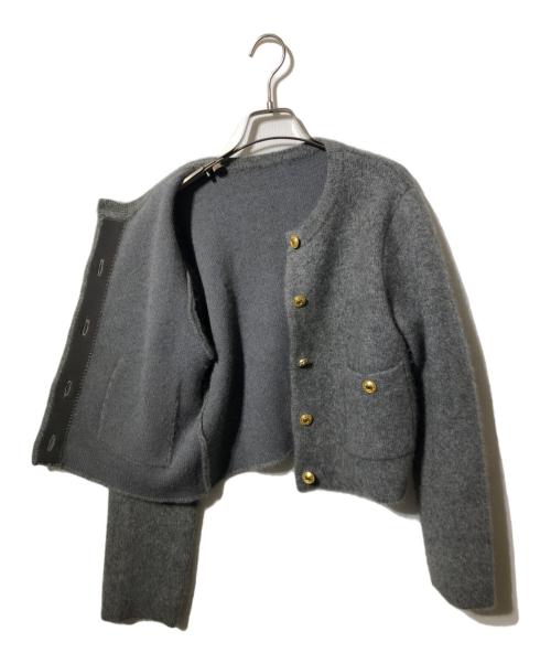 anuans（アニュアンス）anuans (アニュアンス) ラクーンブレンドノーカラーニットジャケット グレー サイズ:FREEの古着・服飾アイテム