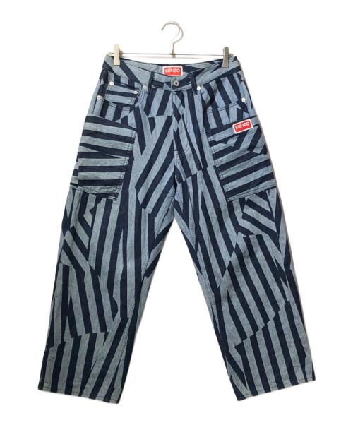 KENZO（ケンゾー）KENZO (ケンゾー) アシンメトリーストライプカーゴデニムパンツ インディゴ サイズ:29の古着・服飾アイテム