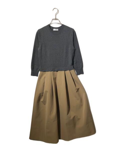 ESTNATION（エストネーション）ESTNATION (エストネーション) タックスカート コンビ ニットワンピース ブラウン×グレー サイズ:FREEの古着・服飾アイテム