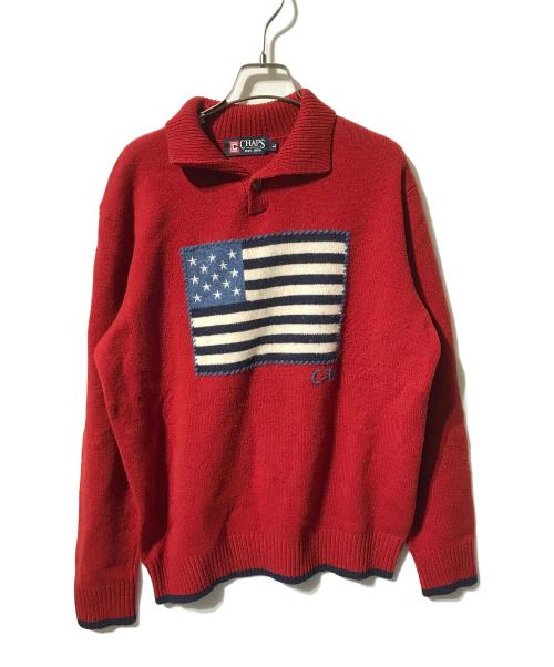 CHAPS（チャップス）CHAPS (チャップス) 星条旗ショールカラーニット レッド サイズ:Ｌの古着・服飾アイテム