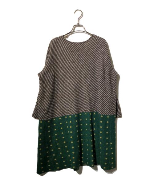 45R（フォーティファイブ・アール）45R (フォーティファイブ・アール) ウールポートネックワンピース グリーン×ブラウンの古着・服飾アイテム