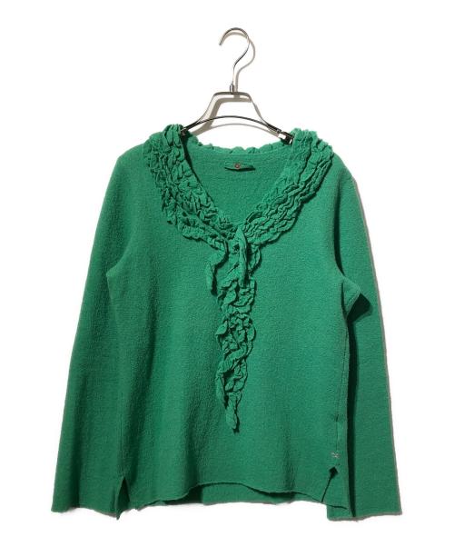 45rpm（45アールピーエム）45rpm (45アールピーエム) ウール縮絨フリルニット グリーン サイズ:3の古着・服飾アイテム