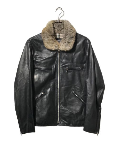 BURBERRY BLACK LABEL（バーバリーブラックレーベル）BURBERRY BLACK LABEL (バーバリーブラックレーベル) ラムレザーシングルライダースジャケット ブラック サイズ:Lの古着・服飾アイテム