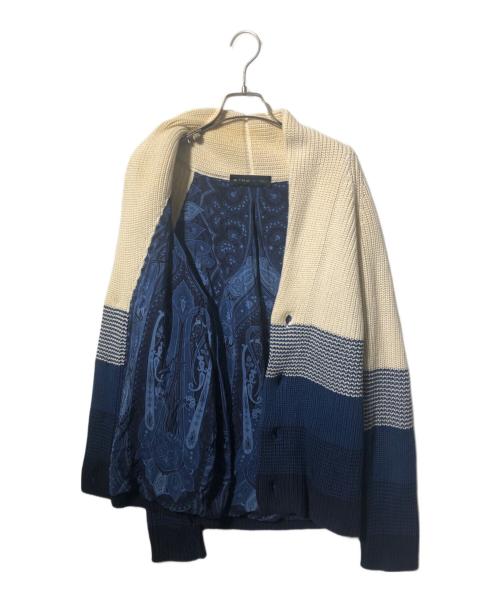 ETRO（エトロ）ETRO (エトロ) ショールカラーカーディガン ベージュ×ネイビー サイズ:Mの古着・服飾アイテム