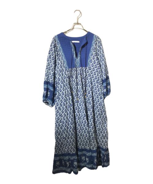 Pondichery（ポンディシェリ）Pondichery (ポンディシェリ) 総柄ワンピース/長袖ワンピース ブルー サイズ:Freeの古着・服飾アイテム