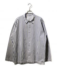 Tender（テンダー）の古着「Weaver's Stock ARM CHAIR ストライプシャツ」｜ホワイト×ネイビー