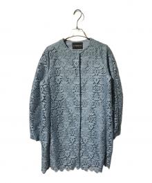 EMPORIO ARMANI（エンポリオ アルマーニ）の古着「レースノーカラーコート/ミドルコート」｜スカイブルー