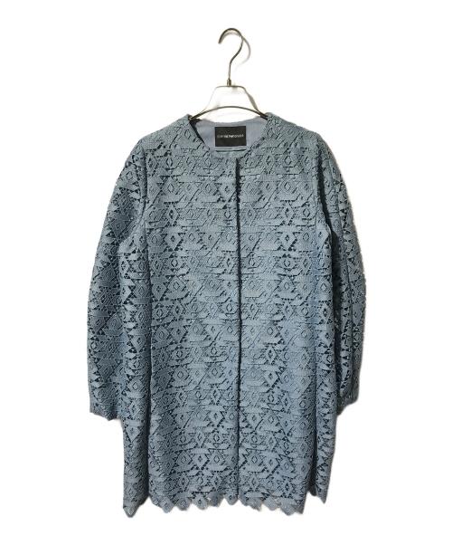 EMPORIO ARMANI（エンポリオ アルマーニ）EMPORIO ARMANI (エンポリオ アルマーニ) レースノーカラーコート/ミドルコート スカイブルー サイズ:1 未使用品の古着・服飾アイテム