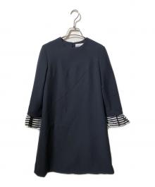 BORDERS at BALCONY（ボーダーズアットバルコニー）の古着「ボーダースリーブポリワンピース」｜ネイビー