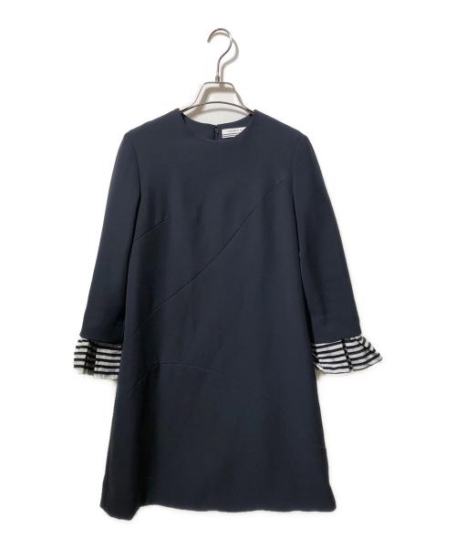 BORDERS at BALCONY（ボーダーズアットバルコニー）BORDERS AT BALCONY (ボーダーズアットバルコニー) ボーダースリーブポリワンピース ネイビー サイズ:36の古着・服飾アイテム