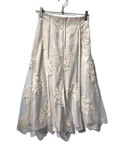 JUSGLITTY（ジャスグリッティー）JUSGLITTY (ジャスグリッティー) ミモザ刺繍マーメイドスカート ベージュ サイズ:1の古着・服飾アイテム