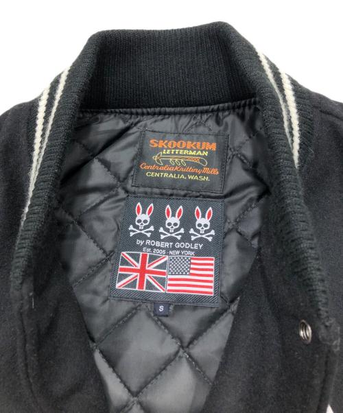 skookum（スクーカム）SKOOKUM (スクーカム) Psycho Bunny (サイコ バニー) レザー切替スタジャン ブラック サイズ:Sの古着・服飾アイテム