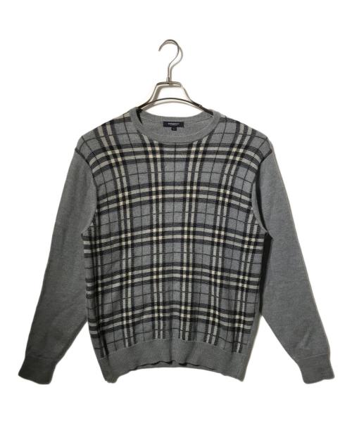BURBERRY LONDON（バーバリーロンドン）BURBERRY LONDON (バーバリーロンドン) ノヴァチェッククルーネックニット グレー サイズ:Lの古着・服飾アイテム