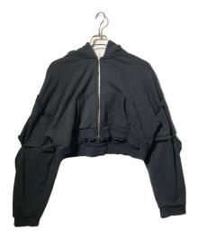 SELENAHELIOS（セレナヘリオス）の古着「レイヤードデザインショートジップパーカー」｜グレー