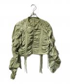 SELENAHELIOSセレナヘリオス）の古着「Bright Gather ブルゾン／ノーカラージャケット」｜グリーン