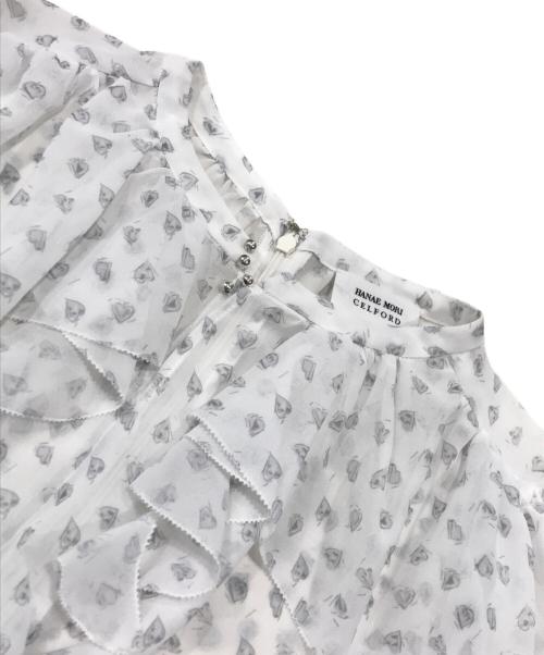 CELFORD（セルフォード）CELFORD (セルフォード) HANAE MORI (ハナエモリ) ハートモチーフプリント／フリルワンピース ホワイト サイズ:36の古着・服飾アイテム