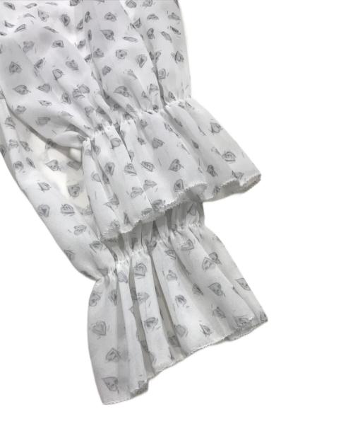 CELFORD（セルフォード）CELFORD (セルフォード) HANAE MORI (ハナエモリ) ハートモチーフプリント／フリルワンピース ホワイト サイズ:36の古着・服飾アイテム