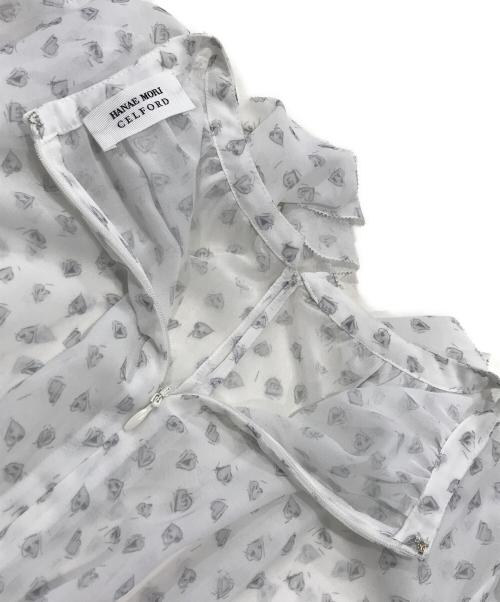 CELFORD（セルフォード）CELFORD (セルフォード) HANAE MORI (ハナエモリ) ハートモチーフプリント／フリルワンピース ホワイト サイズ:36の古着・服飾アイテム