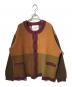 WHITE MOUNTAINEERING（ホワイトマウンテ二アニング）の古着「FAKE PATCHWORK カーディガン」｜エンジ×ブラウン
