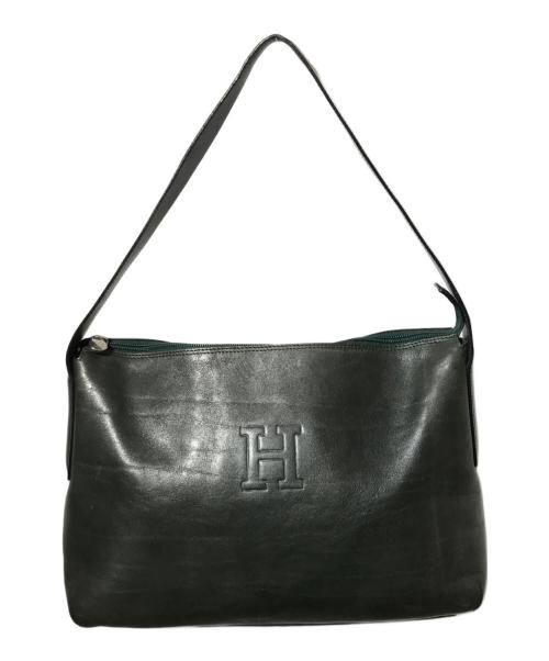 HIROFU（ヒロフ）HIROFU (ヒロフ) レザーショルダーバッグ/ロゴ ワンショルダーバッグ グリーンの古着・服飾アイテム
