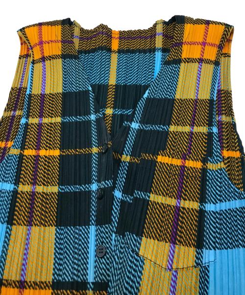 PLEATS PLEASE（プリーツプリーズ）PLEATS PLEASE (プリーツプリーズ) 転写プリーツベスト ブルー×イエロー サイズ:3の古着・服飾アイテム