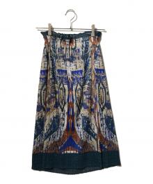 PLEATS PLEASE（プリーツプリーズ）の古着「転写レースプリーツスカート」｜ベージュ×ブルー