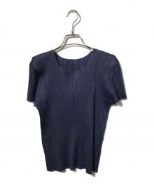 PLEATS PLEASE（プリーツプリーズ）の古着「ランダムプリーツSSカットソー」｜ネイビー