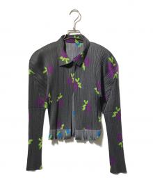 PLEATS PLEASE（プリーツプリーズ）の古着「転写プリーツカーディガン」｜グレー