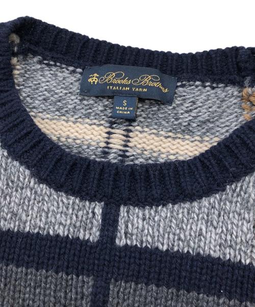 BROOKS BROTHERS（ブルックスブラザーズ）BROOKS BROTHERS (ブルックスブラザーズ) メリノウールクルーネックニット グレー×ネイビー サイズ:Ｓの古着・服飾アイテム