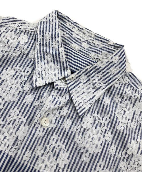 tricot COMME des GARCONS（トリココムデギャルソン）tricot COMME des GARCONS (トリココムデギャルソン) レースストライプシャツ ブルー×ホワイト サイズ:Mの古着・服飾アイテム