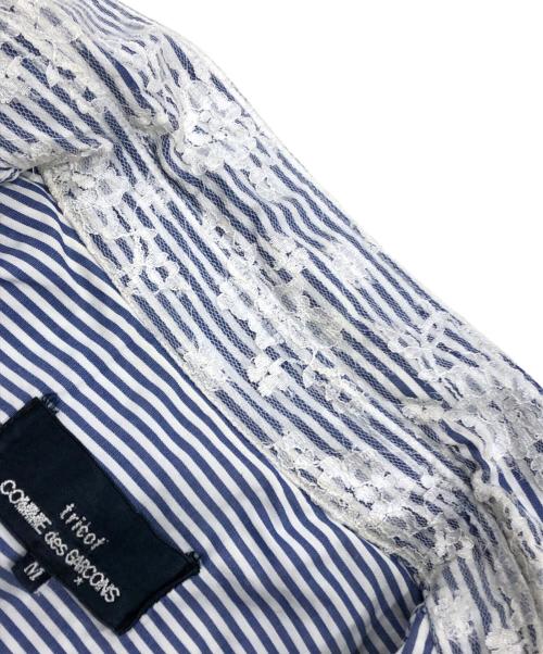 tricot COMME des GARCONS（トリココムデギャルソン）tricot COMME des GARCONS (トリココムデギャルソン) レースストライプシャツ ブルー×ホワイト サイズ:Mの古着・服飾アイテム