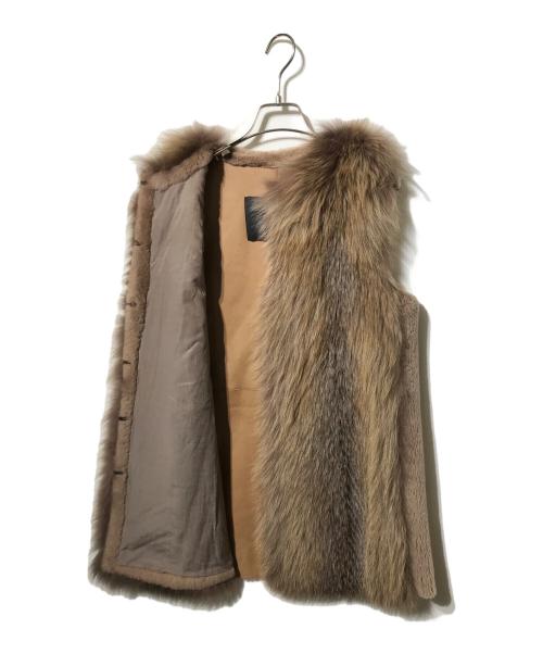 BLANCHA（ブランカ）BLANCHA (ブランカ) フォックスファーベスト ベージュ×ブラウン サイズ:FREEの古着・服飾アイテム