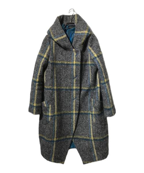 de...dacca（ドゥダッカ）de...dacca (ドゥダッカ) 大柄チェックフーデッドコート グレー サイズ:38の古着・服飾アイテム