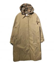 BURBERRY LONDON（バーバリーロンドン）の古着「ミドル丈チェックフードギャバジンカーコート/Mid-length checked hooded gabardine car coat/23年モデル」｜ベージュ