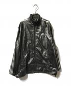adidasアディダス）の古着「PUレザー調トラックジャケット/ナイロンジャケット」｜ブラック
