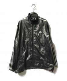 adidas（アディダス）の古着「PUレザー調トラックジャケット/ナイロンジャケット」｜ブラック