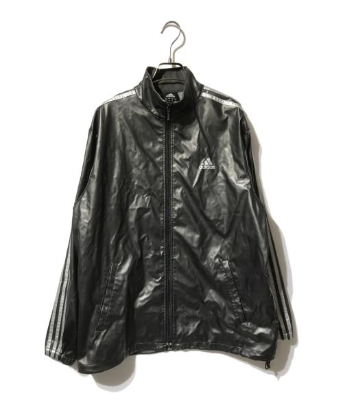adidas（アディダス）adidas (アディダス) PUレザー調トラックジャケット/ナイロンジャケット ブラック サイズ:Ｌの古着・服飾アイテム