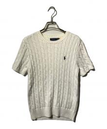 POLO RALPH LAUREN（ポロ・ラルフローレン）の古着「ポニー刺繍半袖ケーブルニット」｜ホワイト