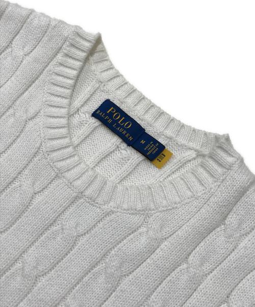 POLO RALPH LAUREN（ポロ・ラルフローレン）POLO RALPH LAUREN (ポロ・ラルフローレン) ポニー刺繍半袖ケーブルニット ホワイト サイズ:Mの古着・服飾アイテム
