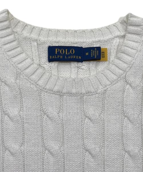 POLO RALPH LAUREN（ポロ・ラルフローレン）POLO RALPH LAUREN (ポロ・ラルフローレン) ポニー刺繍半袖ケーブルニット ホワイト サイズ:Mの古着・服飾アイテム
