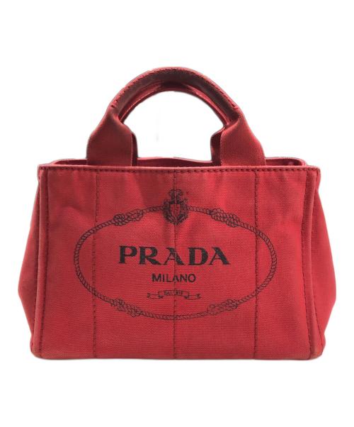 PRADA（プラダ）PRADA (プラダ) キャンバスハンドバッグ レッドの古着・服飾アイテム