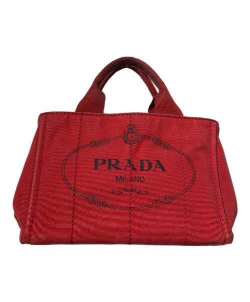 PRADA（プラダ）PRADA (プラダ) キャンバスハンドバッグ レッドの古着・服飾アイテム