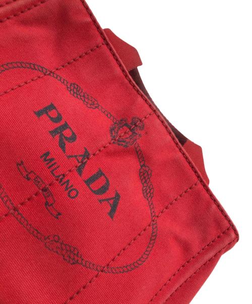 PRADA（プラダ）PRADA (プラダ) キャンバスハンドバッグ レッドの古着・服飾アイテム