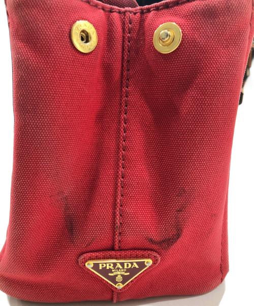 PRADA（プラダ）PRADA (プラダ) キャンバスハンドバッグ レッドの古着・服飾アイテム