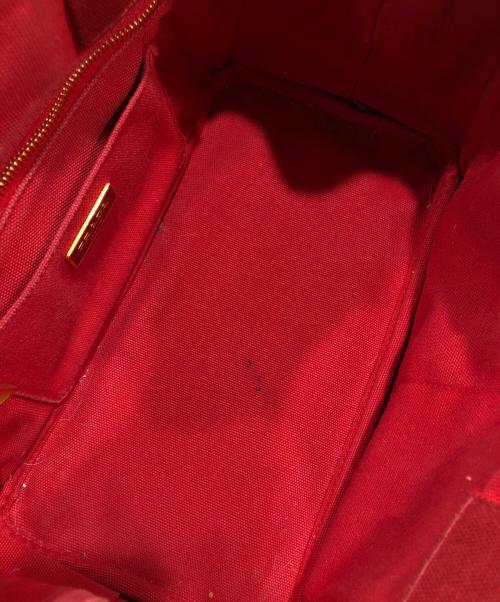 PRADA（プラダ）PRADA (プラダ) キャンバスハンドバッグ レッドの古着・服飾アイテム