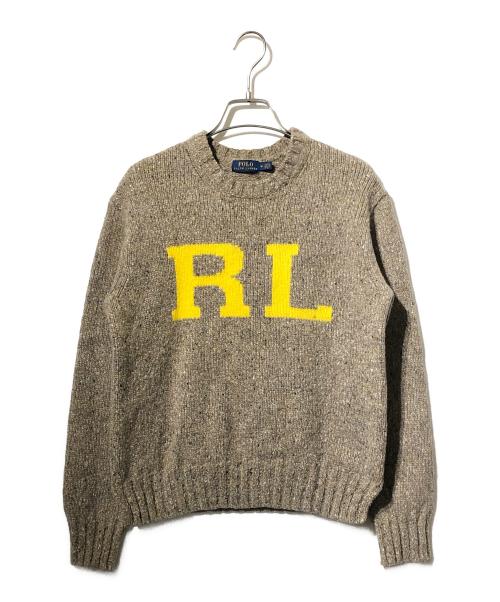POLO RALPH LAUREN（ポロ・ラルフローレン）POLO RALPH LAUREN (ポロ・ラルフローレン) RLレタードロゴクルーニット ベージュ サイズ:Mの古着・服飾アイテム