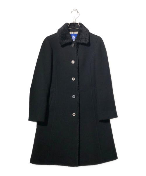 BURBERRY BLUE LABEL（バーバリーロンドンブルーレーベル）BURBERRY BLUE LABEL (バーバリーロンドンブルーレーベル) エコファーウールコート ブラック サイズ:38の古着・服飾アイテム