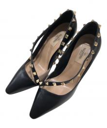 VALENTINO（ヴァレンティノ）の古着「レザースタッズパンプス」｜ブラック