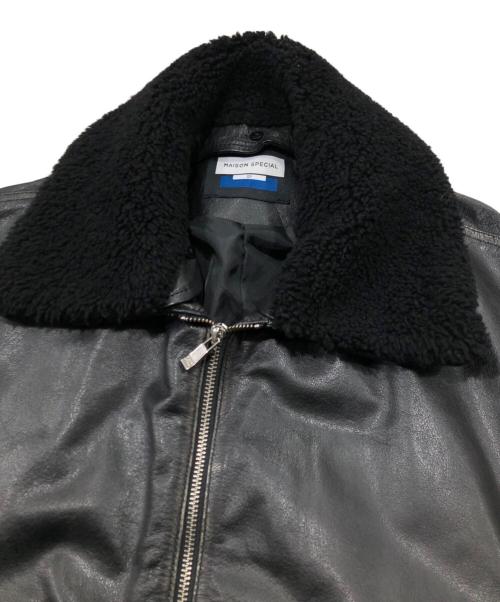 MAISON SPECIAL（メゾンスペシャル）MAISON SPECIAL (メゾンスペシャル) Hand Rub-Off Buffalo Leather Prime-Over Boa Collar G-1 Jacket ブラック サイズ:1の古着・服飾アイテム
