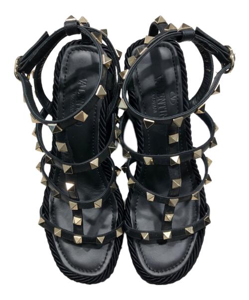 VALENTINO（ヴァレンティノ）VALENTINO (ヴァレンティノ) ウェッジソールスタッズサンダル ブラック サイズ:36の古着・服飾アイテム